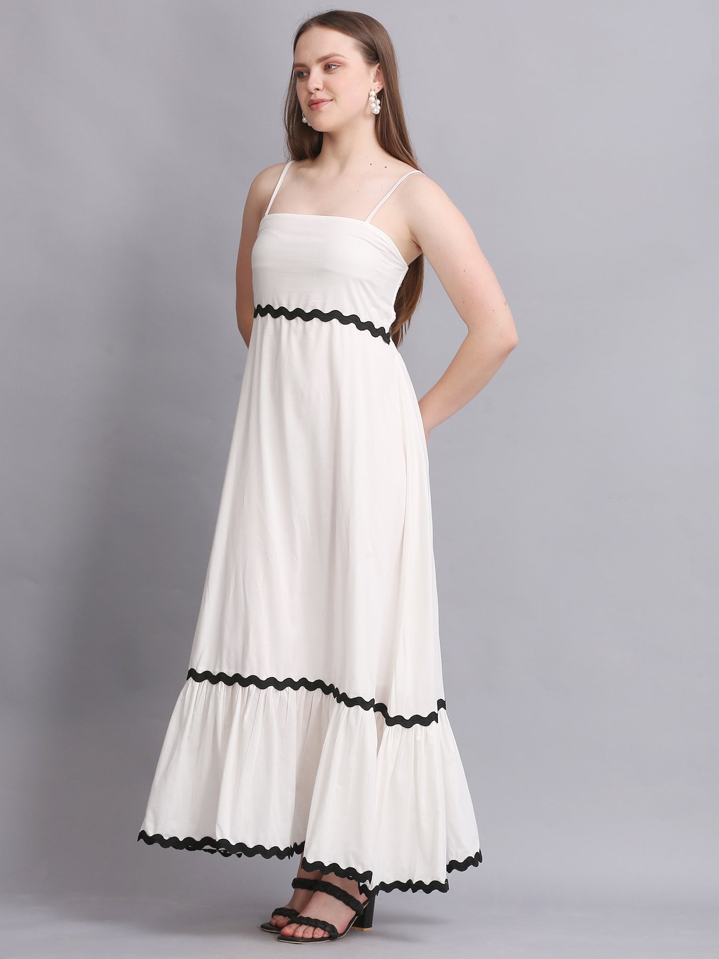 WHITE COTTON FIT FLARE MAXI DRESS
