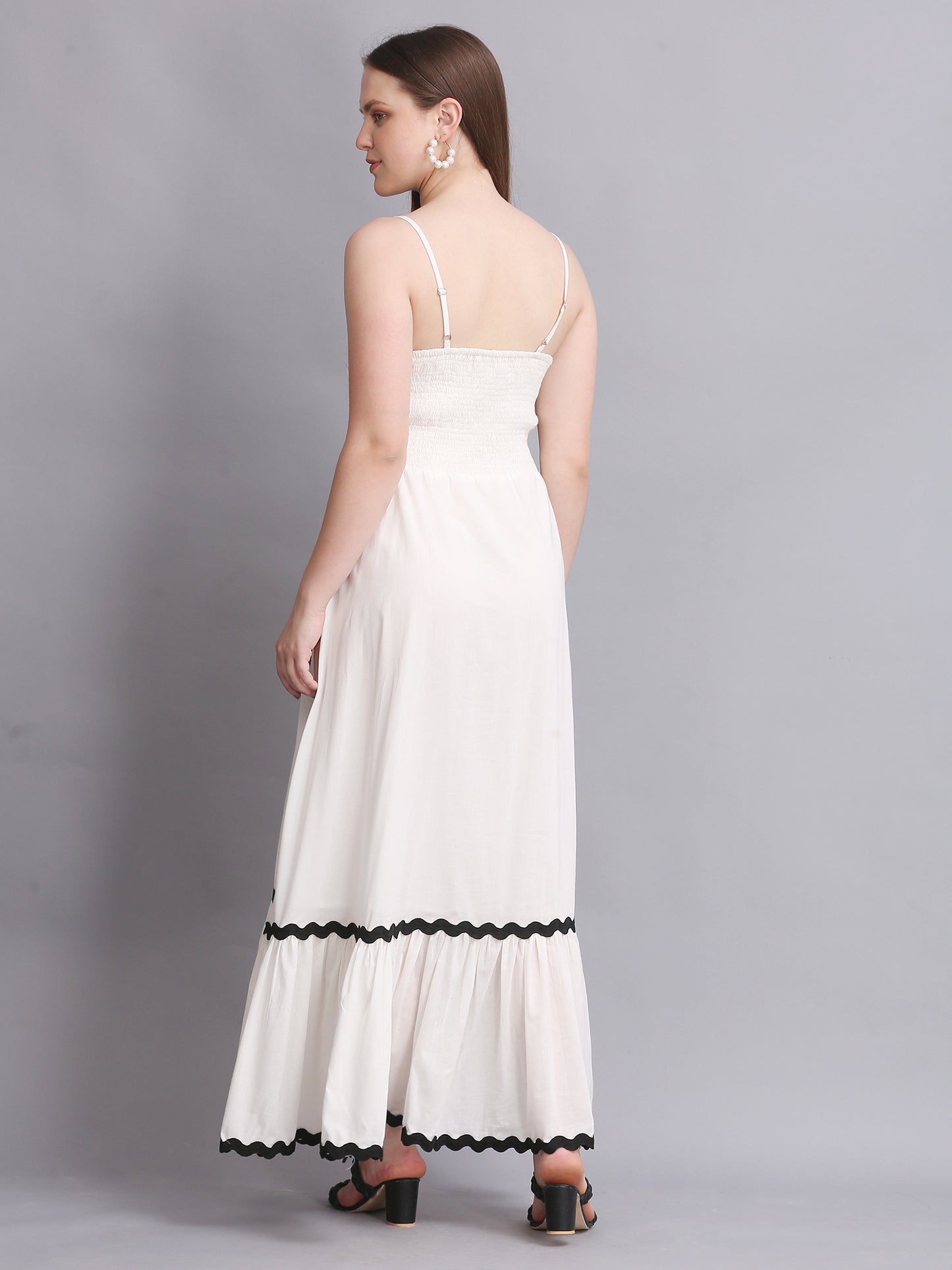 WHITE COTTON FIT FLARE MAXI DRESS