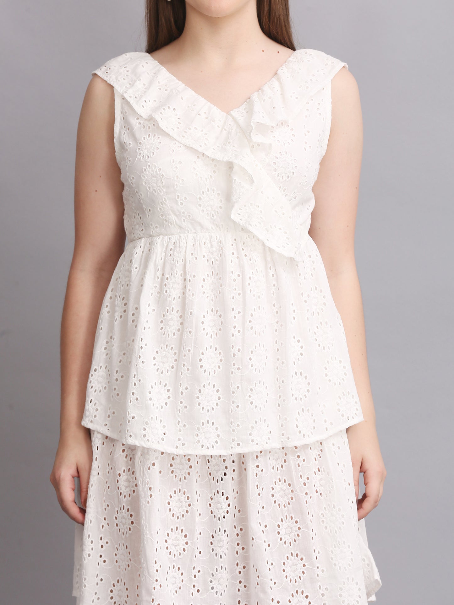 White Schiffli Back Knot Mini Dress