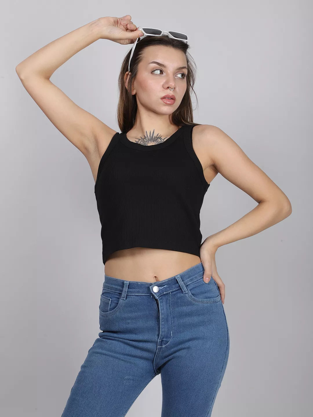 Black Rib Tank Crop Top