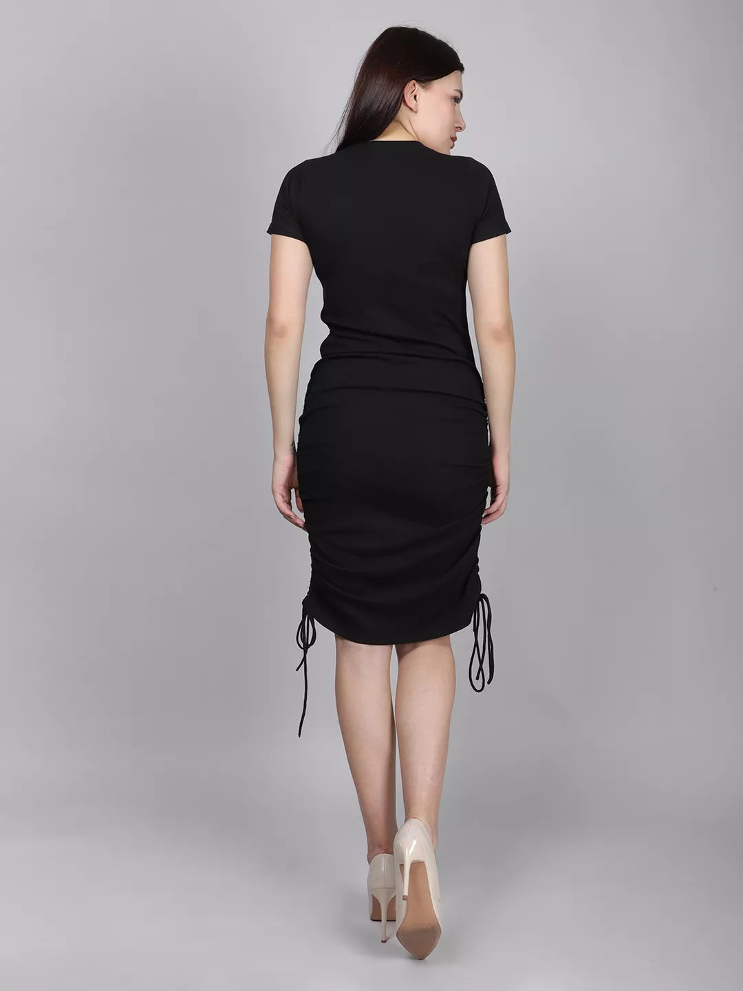 Black Rib Rouched Dress