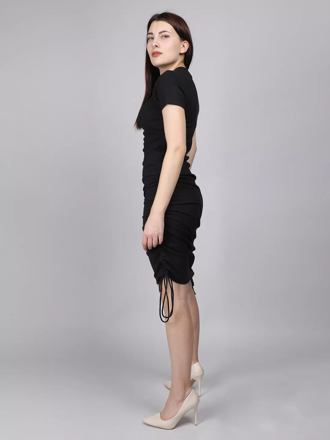 Black Rib Rouched Dress