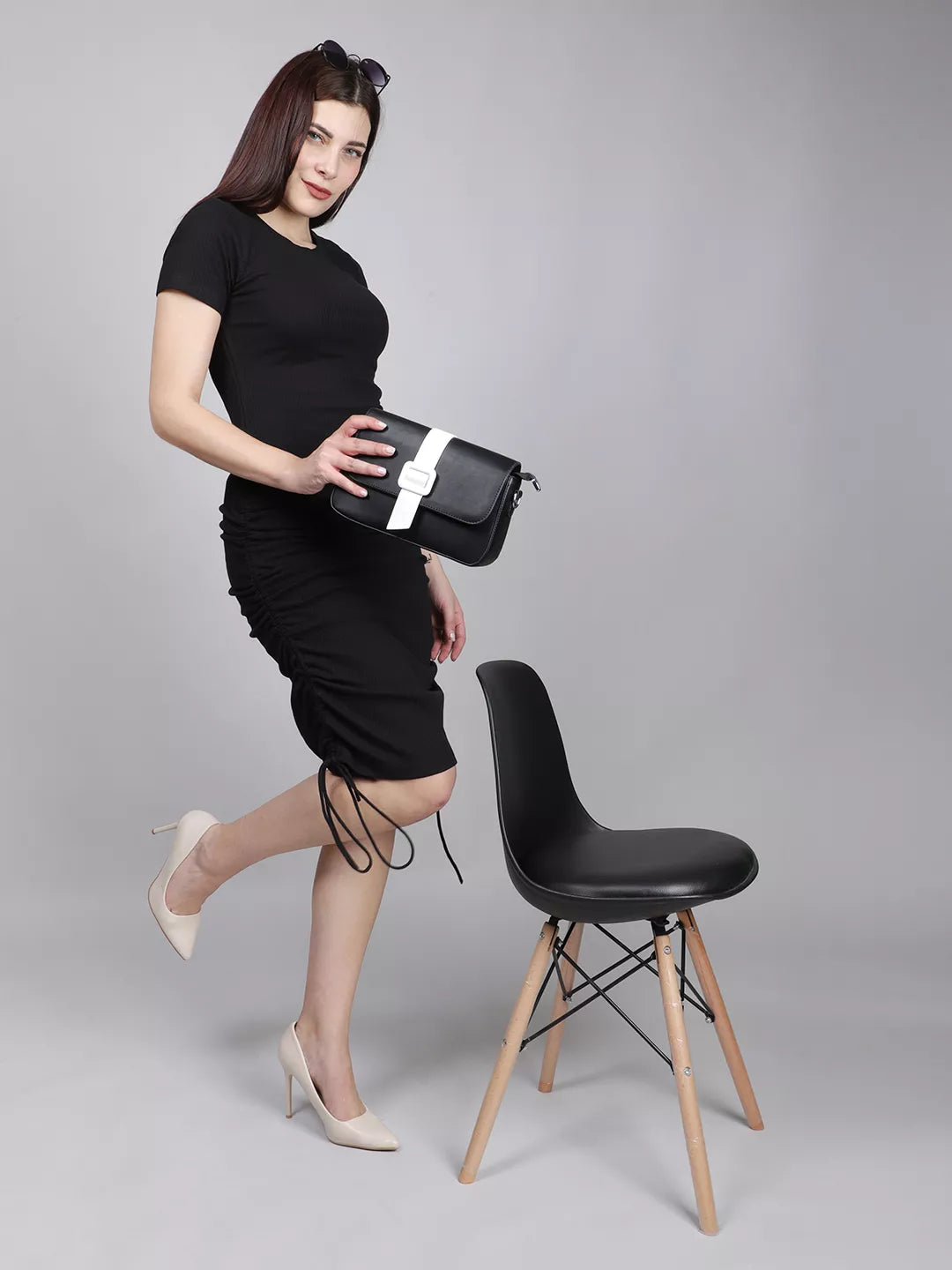 Black Rib Rouched Dress