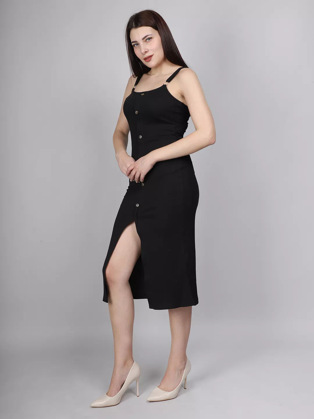 Rib Front Button Dress