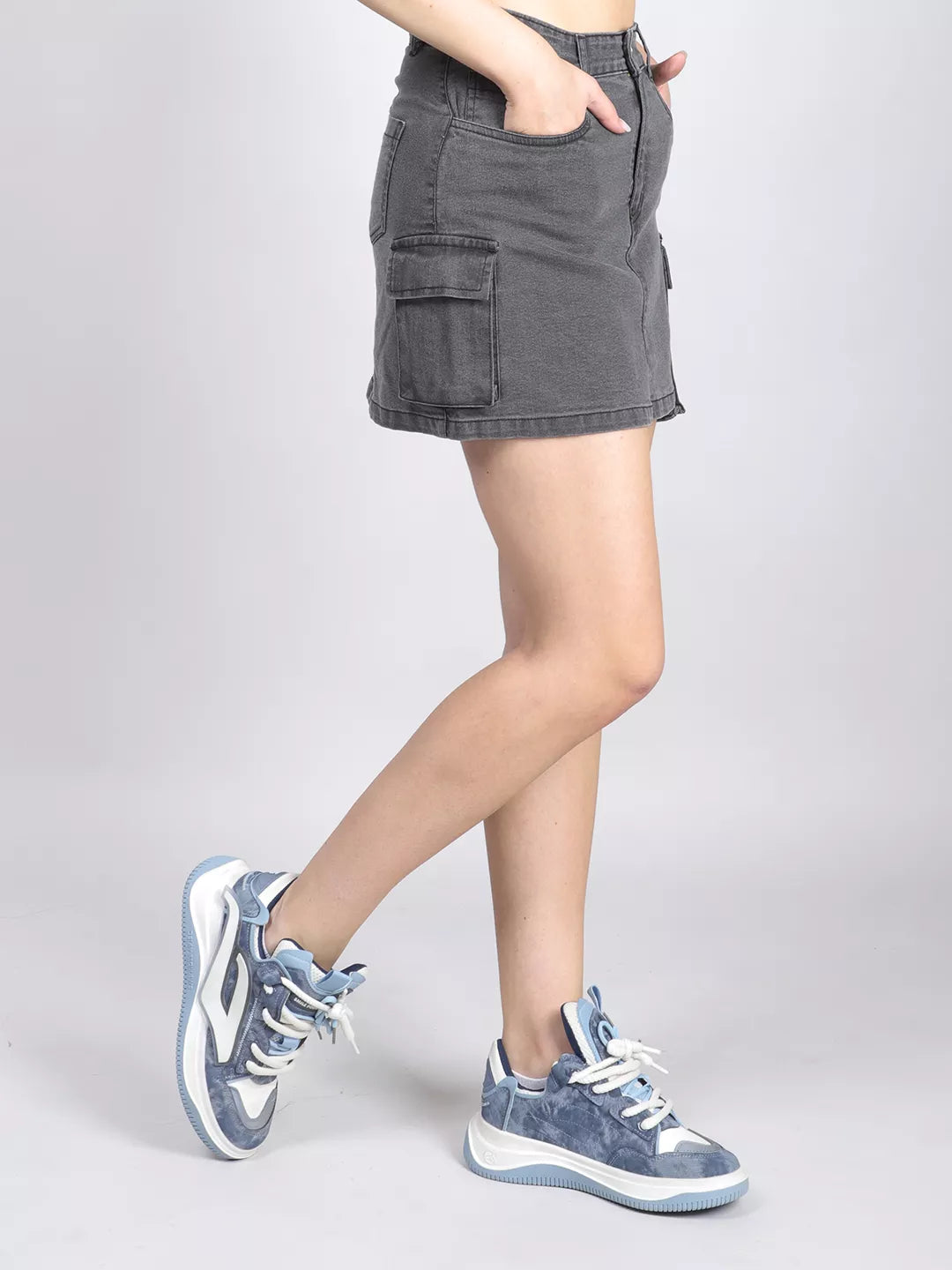 Patch Pocket With Charcoal Mini Skirt