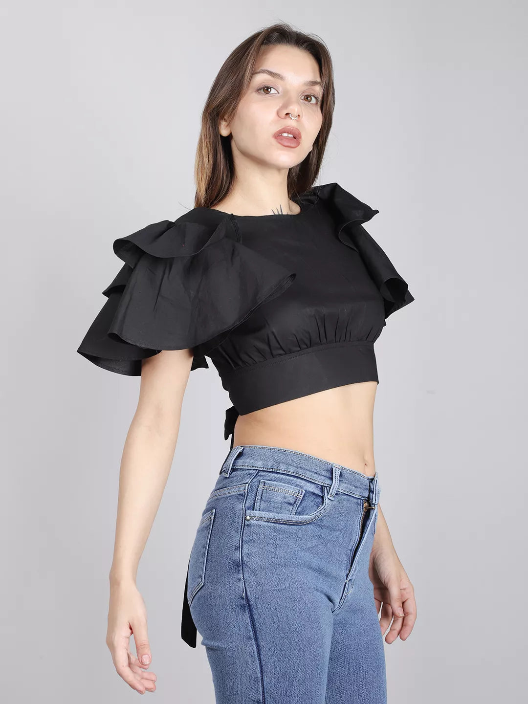 Black Back Cut-Out Cotton Top