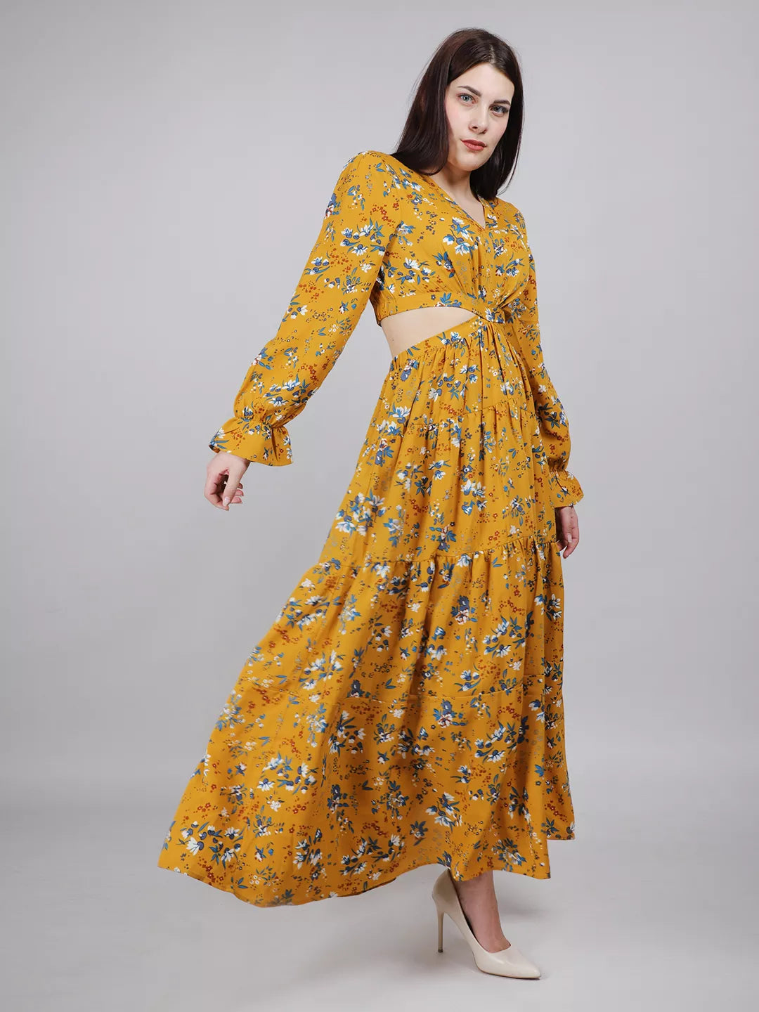 Yellow Waist Cut-Out Dress