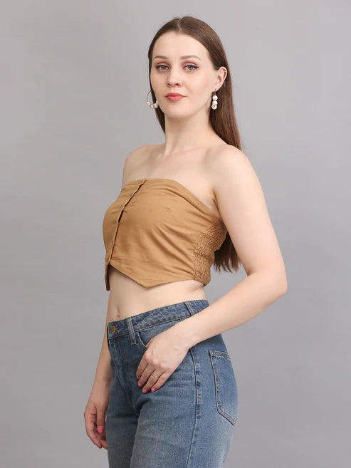 Beige Button Tube Top