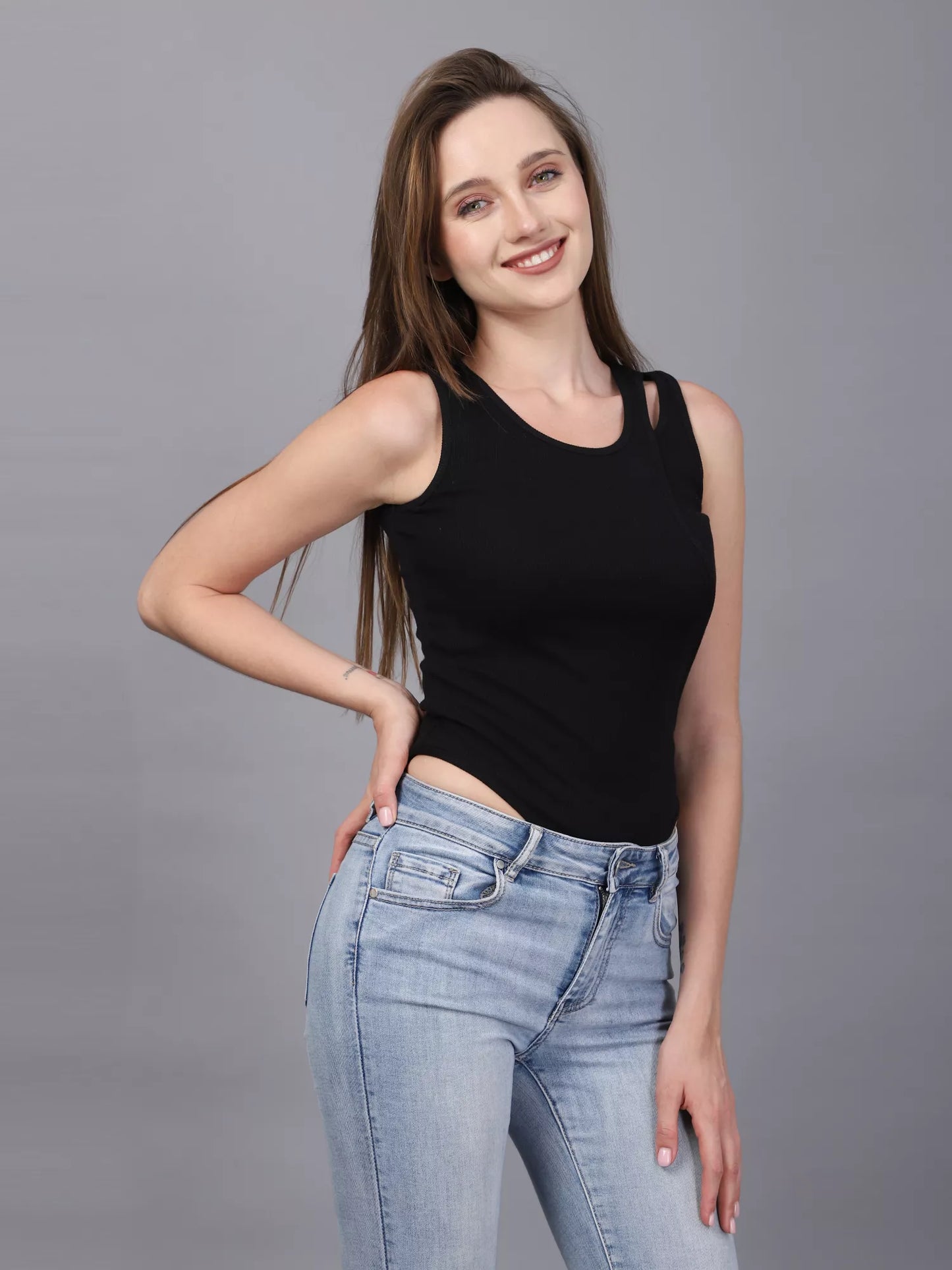 Black One Cut Shoulder Bodysuit