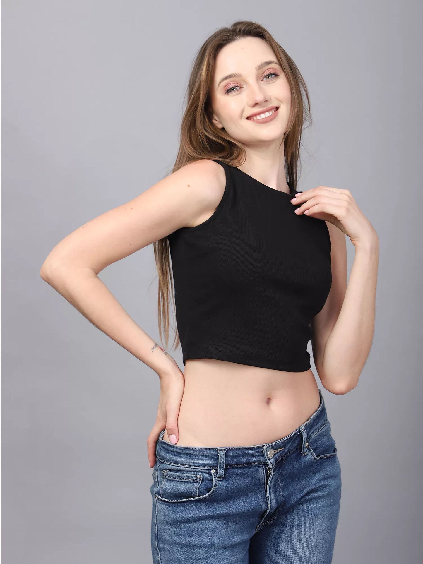 Black Rib Crop Top