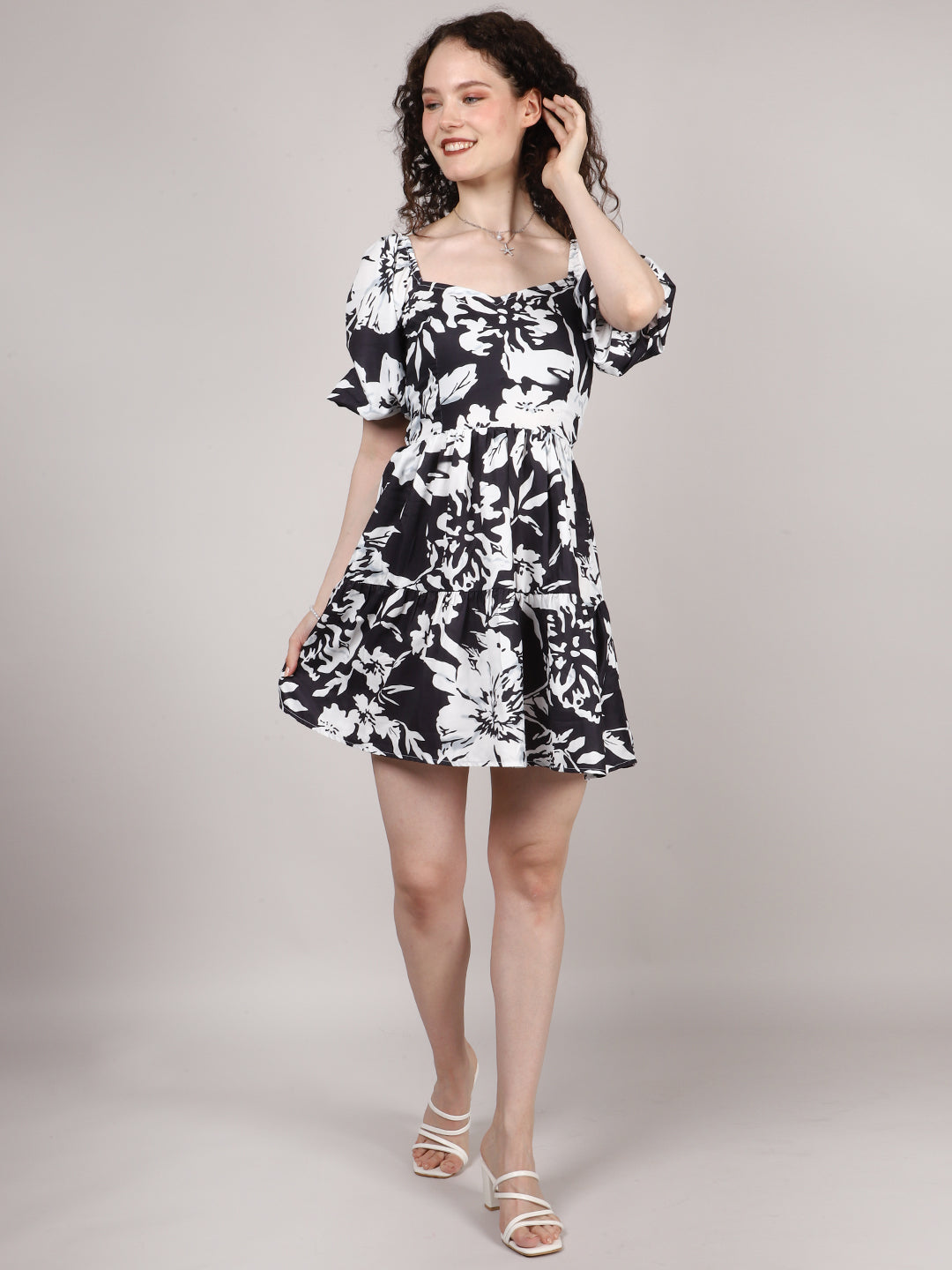 Black Floral Print Back Dori Mini Dress