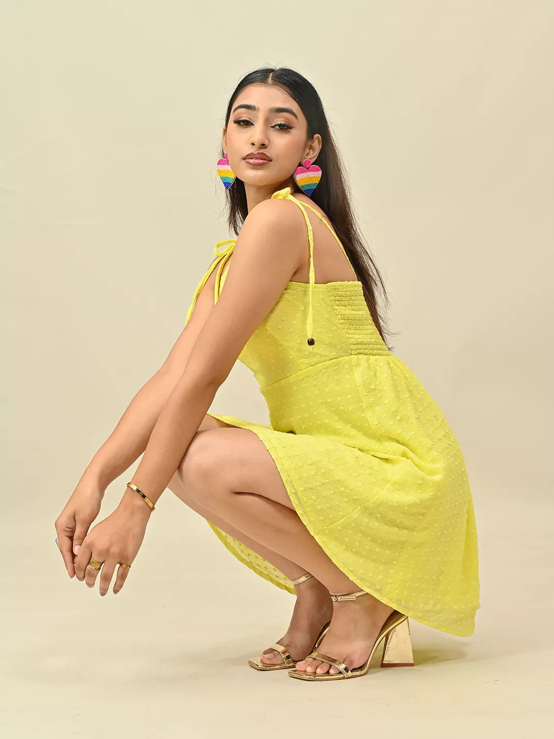 Yellow Dobby Strappy Dress