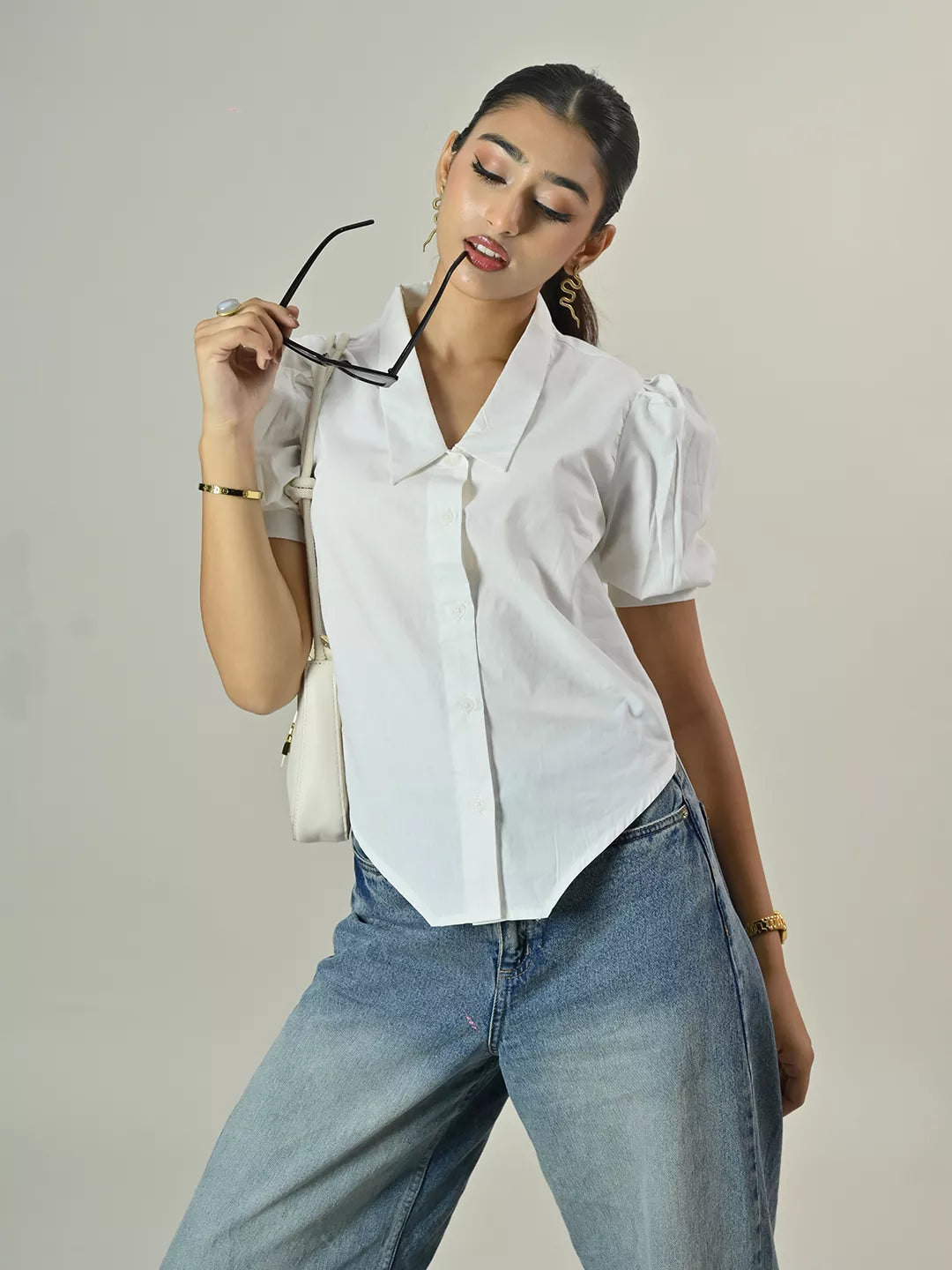 White Puff Sleeve Shirt