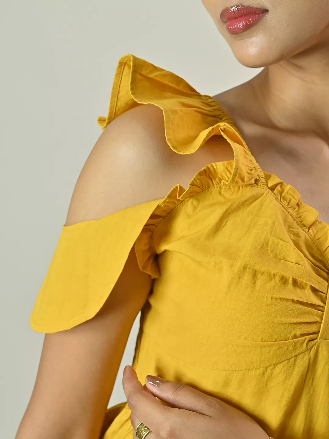 Yellow Frill Sleeve Peplum Top