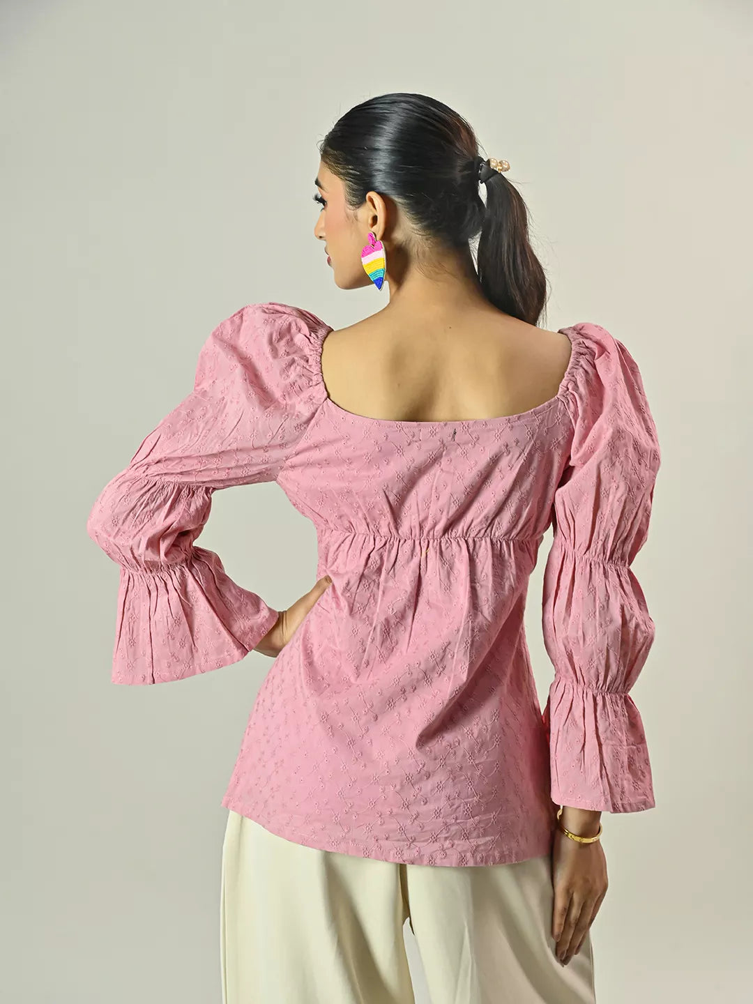 Pink Schiffli Peplum Top