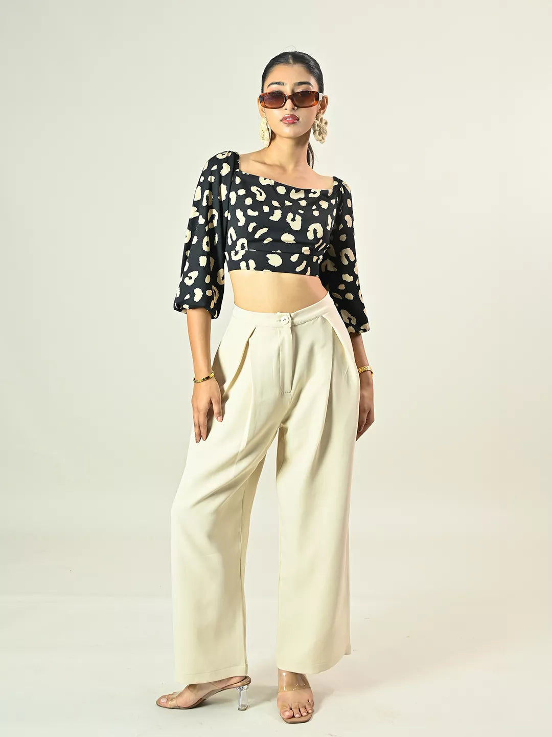 Black Leopard Print Back Cut Out Top