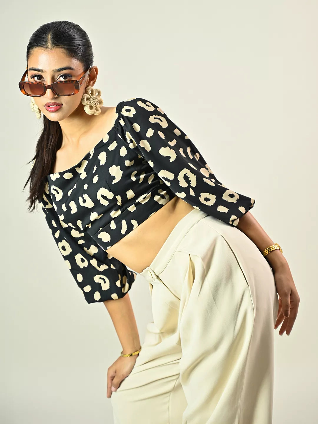 Black Leopard Print Back Cut Out Top