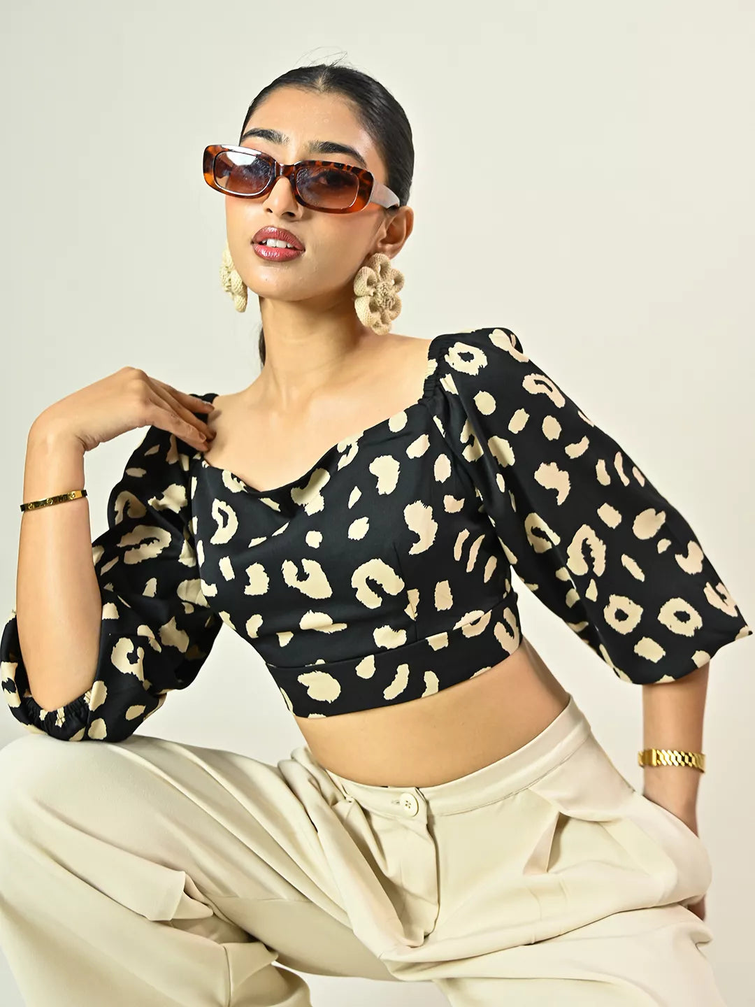 Black Leopard Print Back Cut Out Top