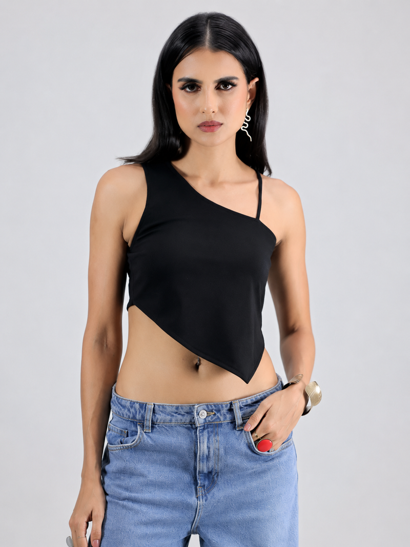 Black V Shape Crop Top
