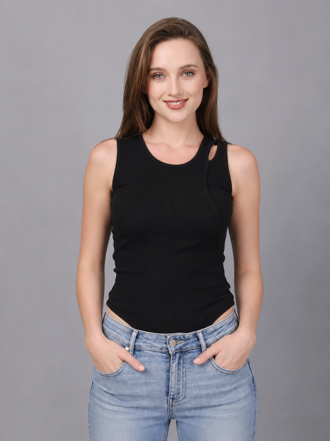 Black One Cut Shoulder Bodysuit