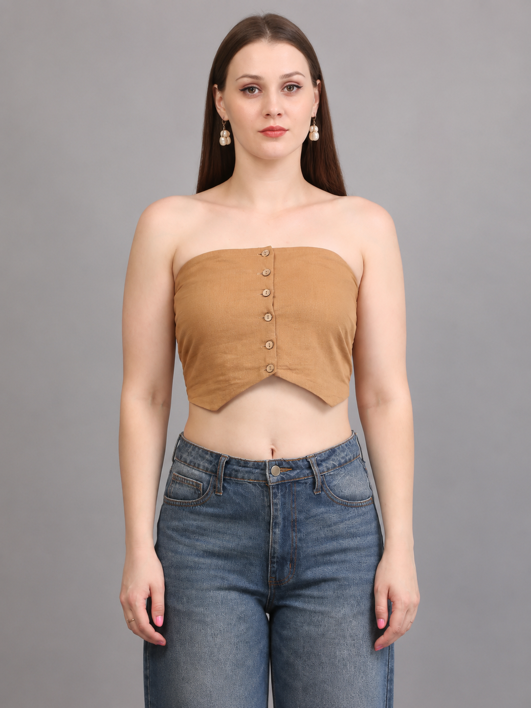 Beige Button Tube Top