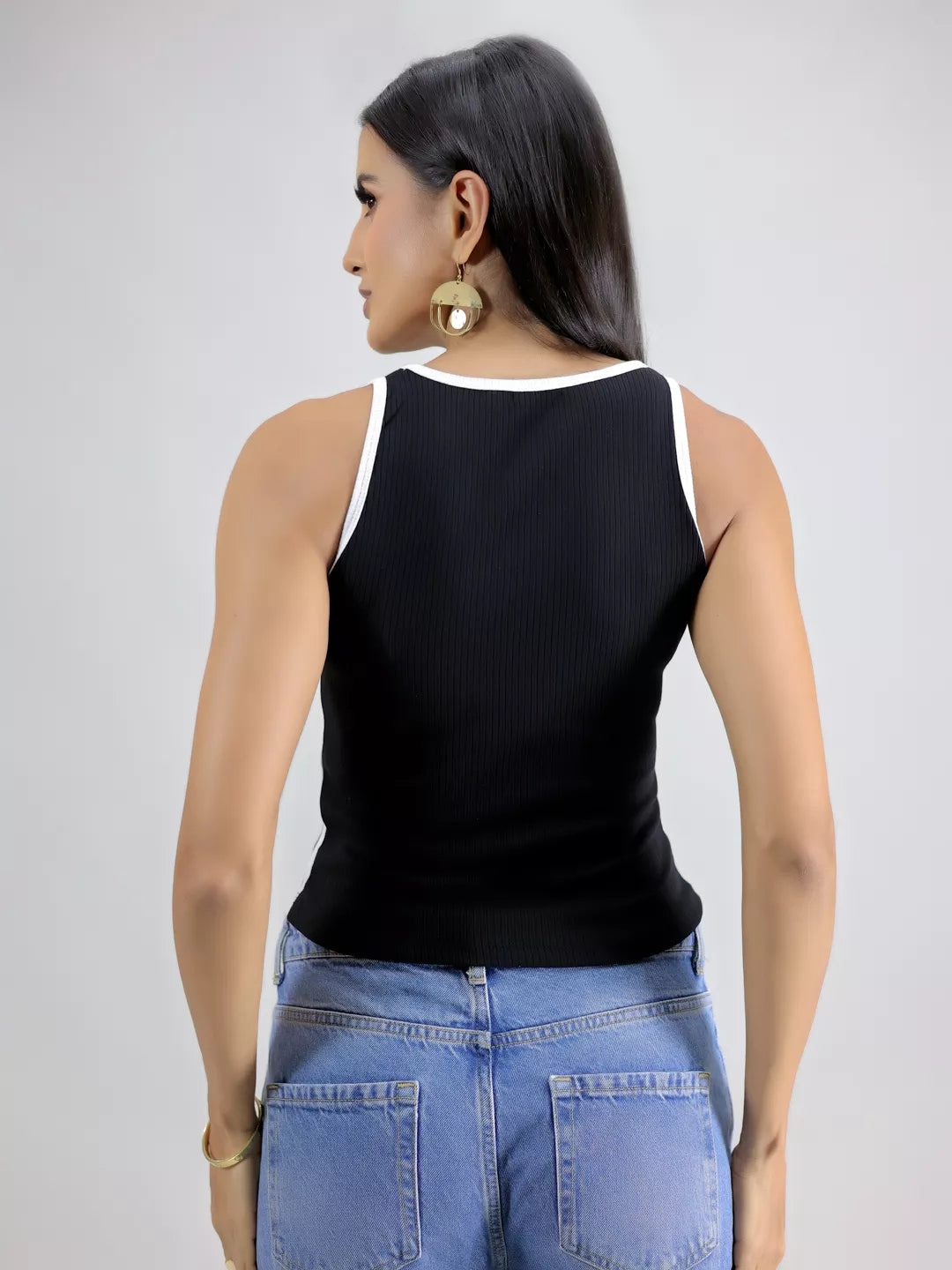 Black And White Rib Tank Top