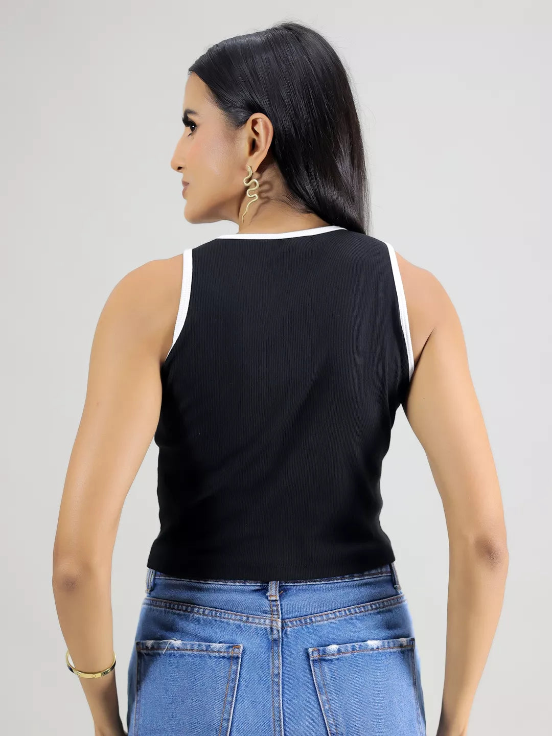 Black Rib Front Rib Tank Top