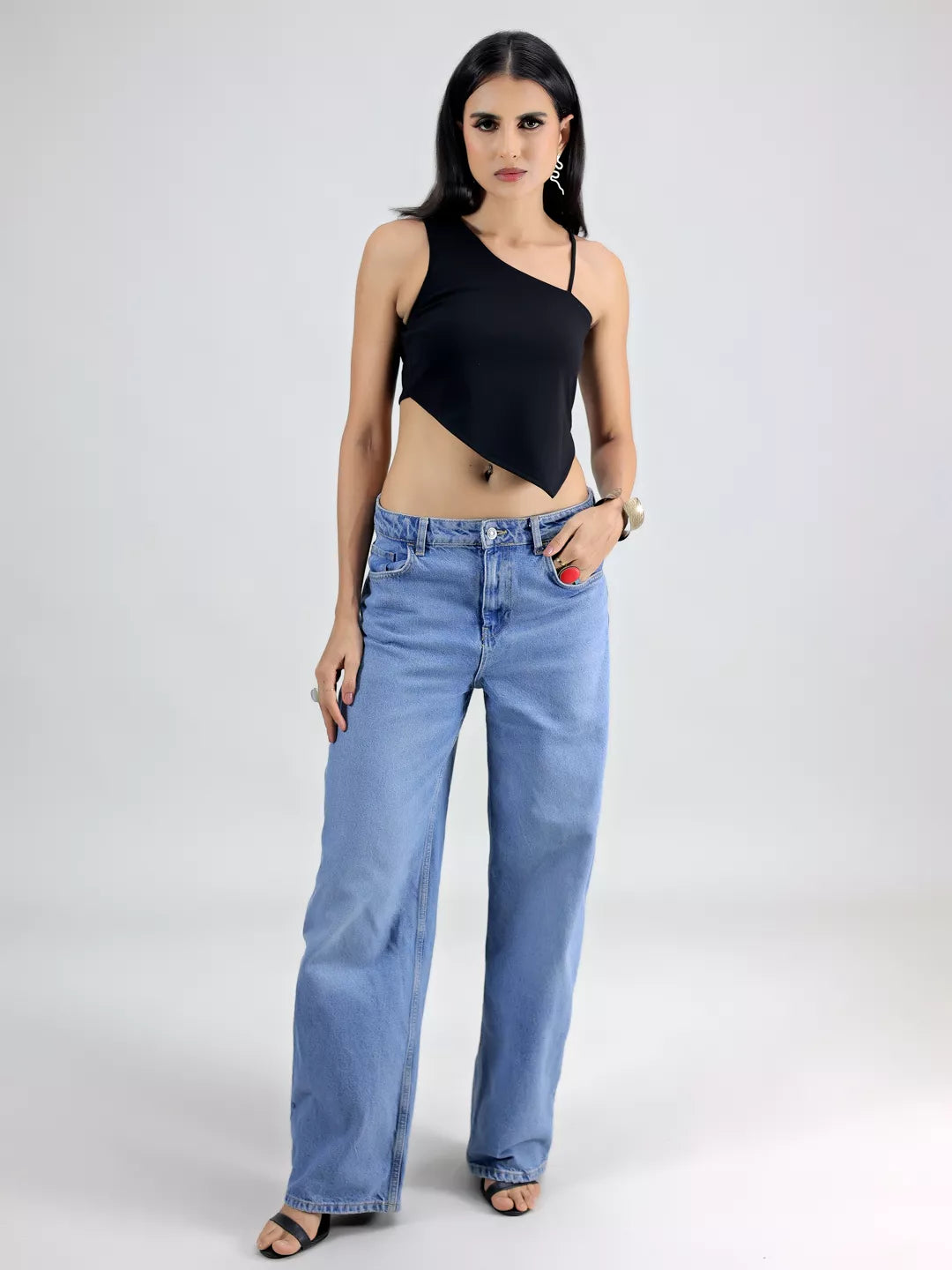 Black V Shape Crop Top