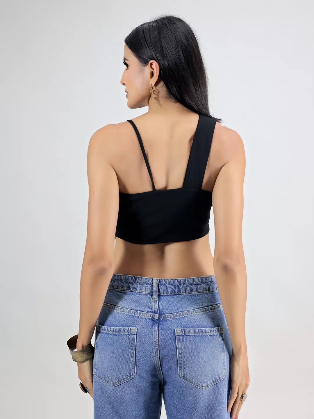 Black V Shape Crop Top