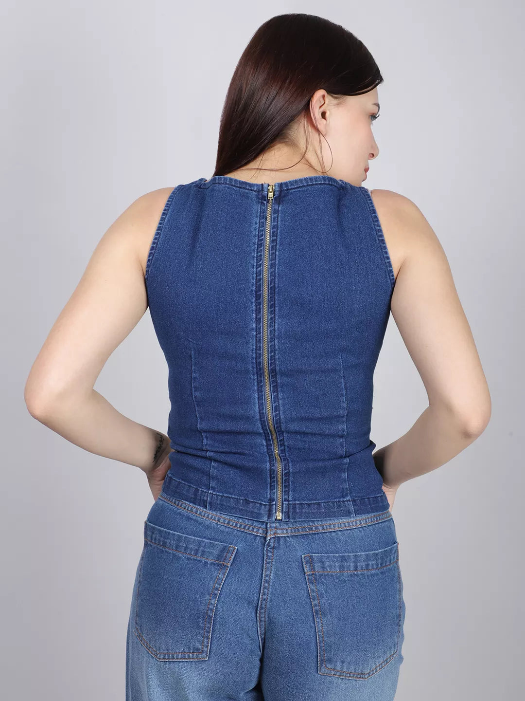Boat Neck Rugged Denim Top