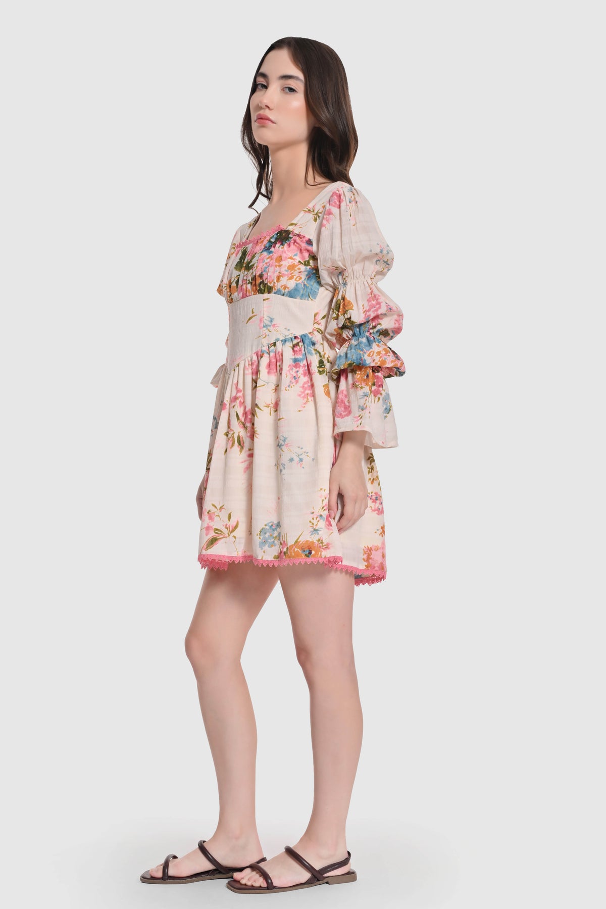 Vintage Floral Statement Sleeve Dress
