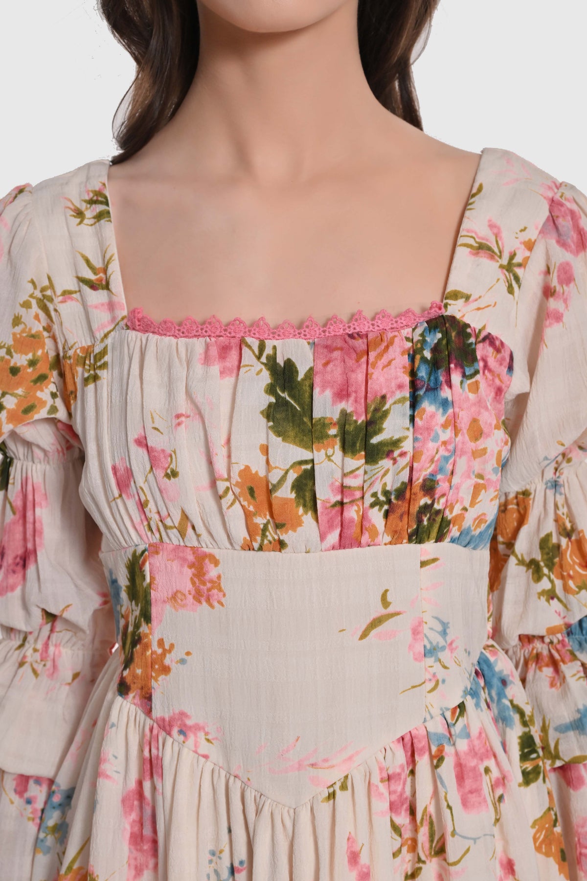 Vintage Floral Statement Sleeve Dress
