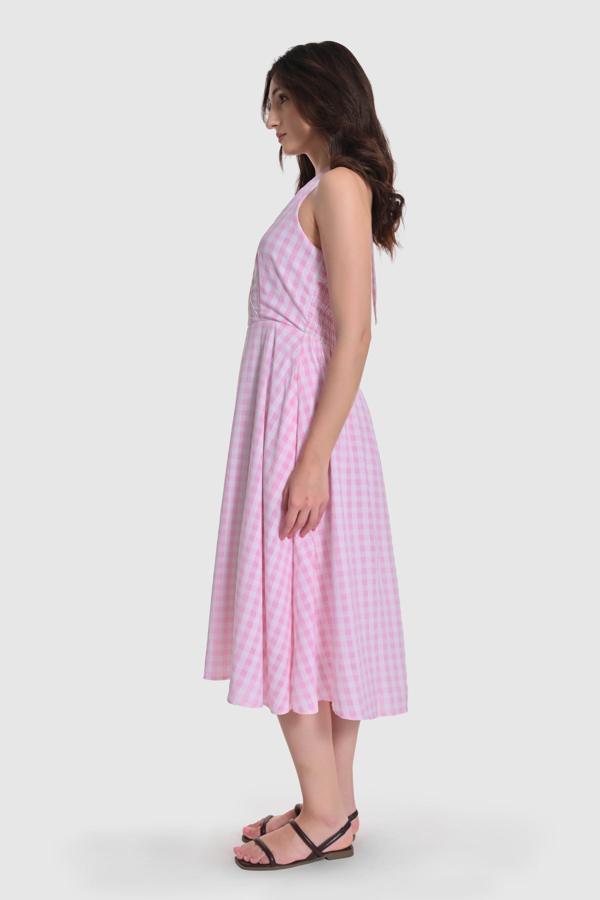 Gingham Halter Neck Flared Dress