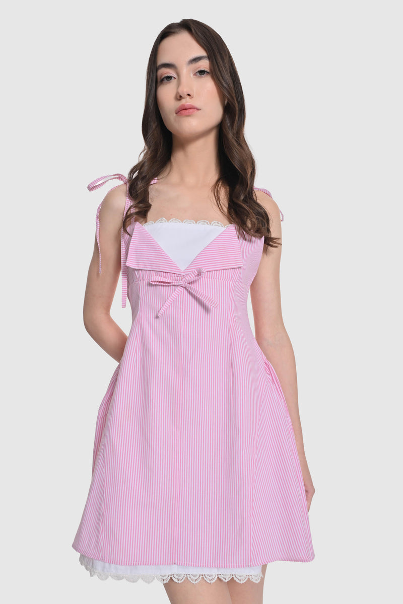 Pink Strappy Lace Dress