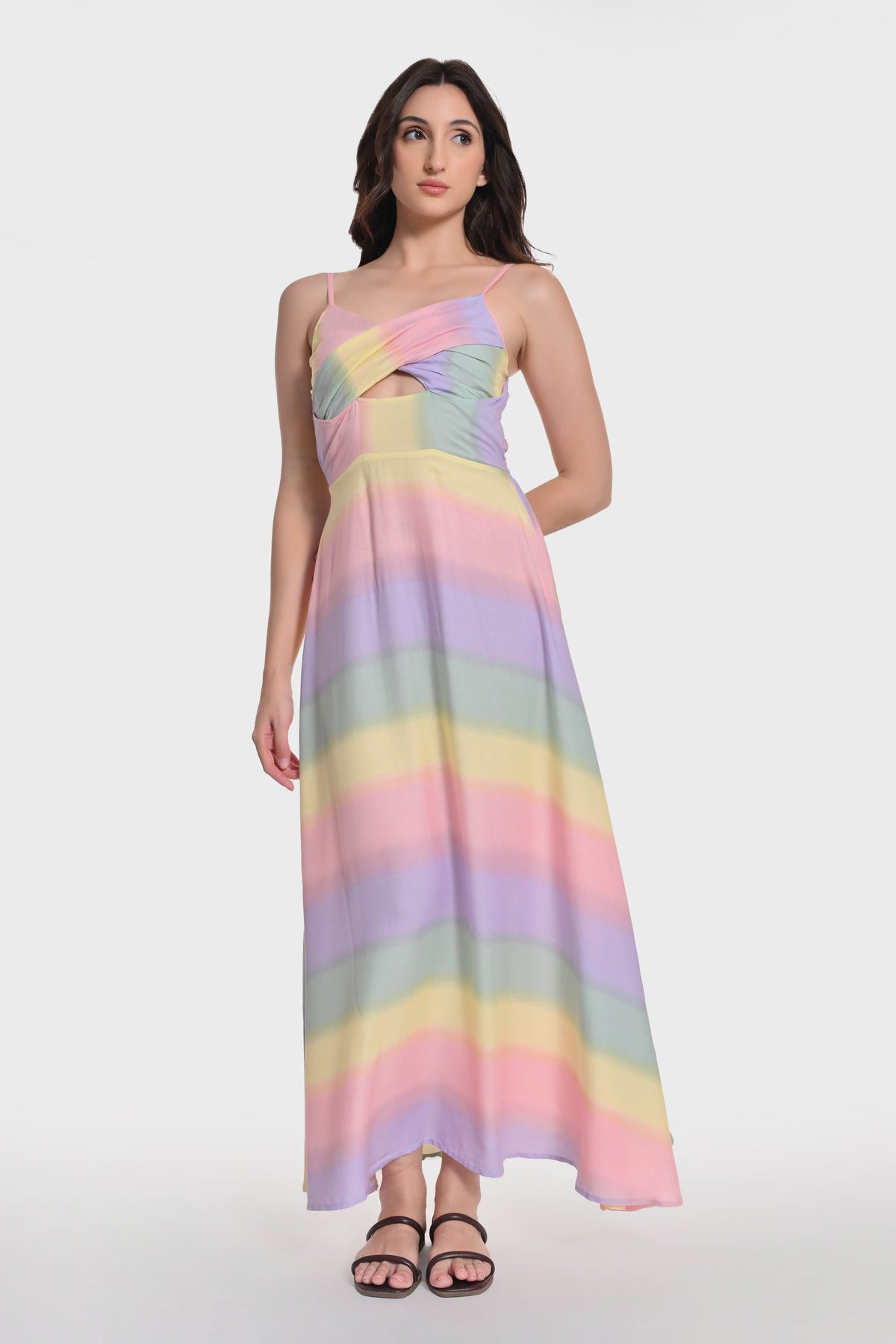 Pastel Prism Strappy Maxi Dress