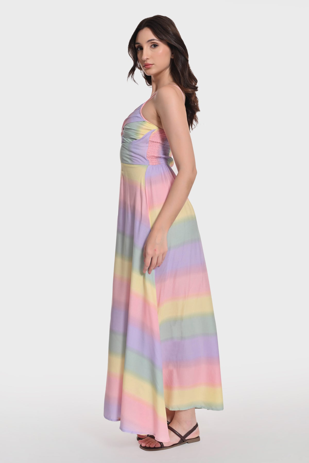 Pastel Prism Strappy Maxi Dress