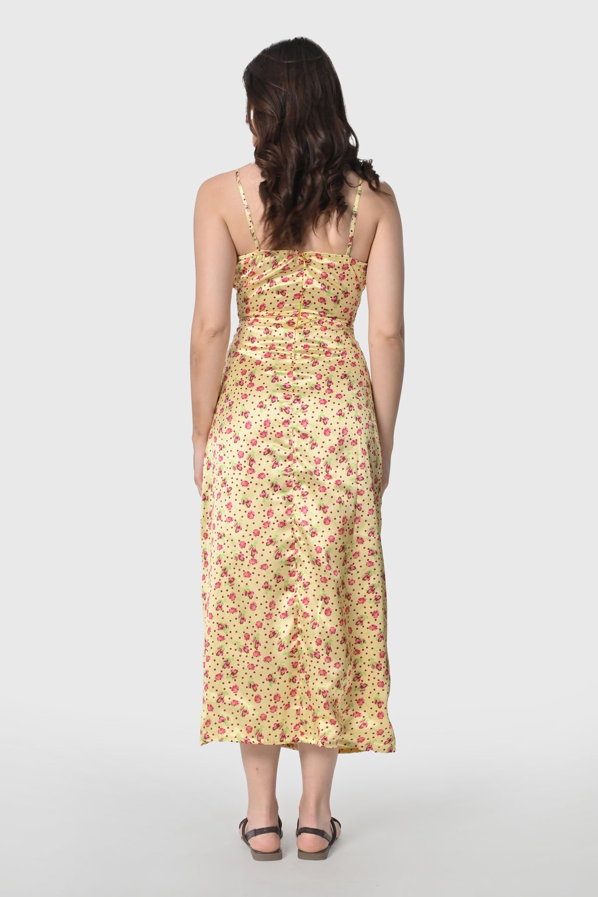 Draped Tulip-Print Maxi Dress