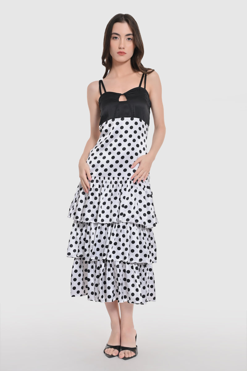 Monochrome Polka Tiered Midi Dress
