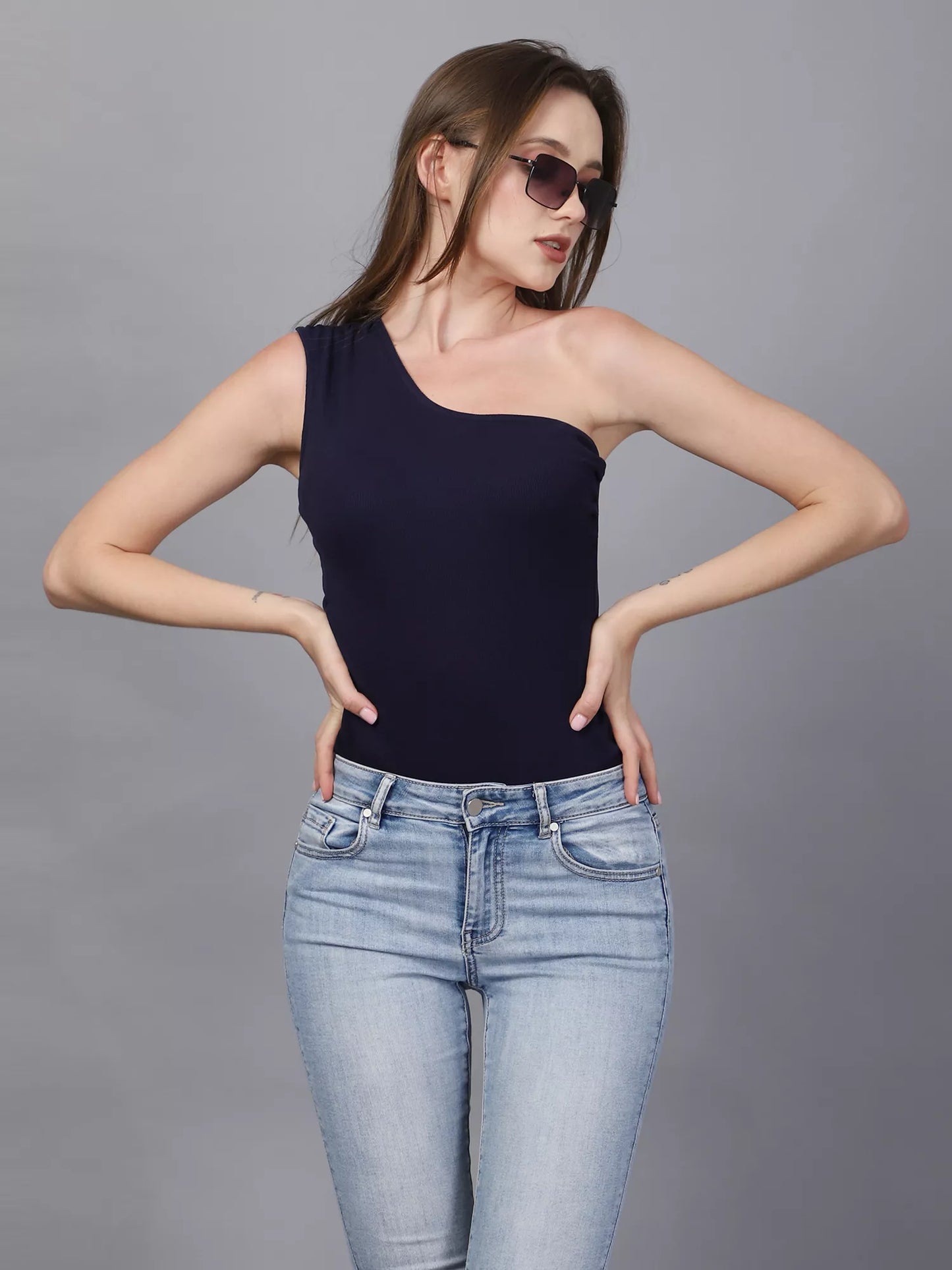 Navy Gathered Front Bodysuit