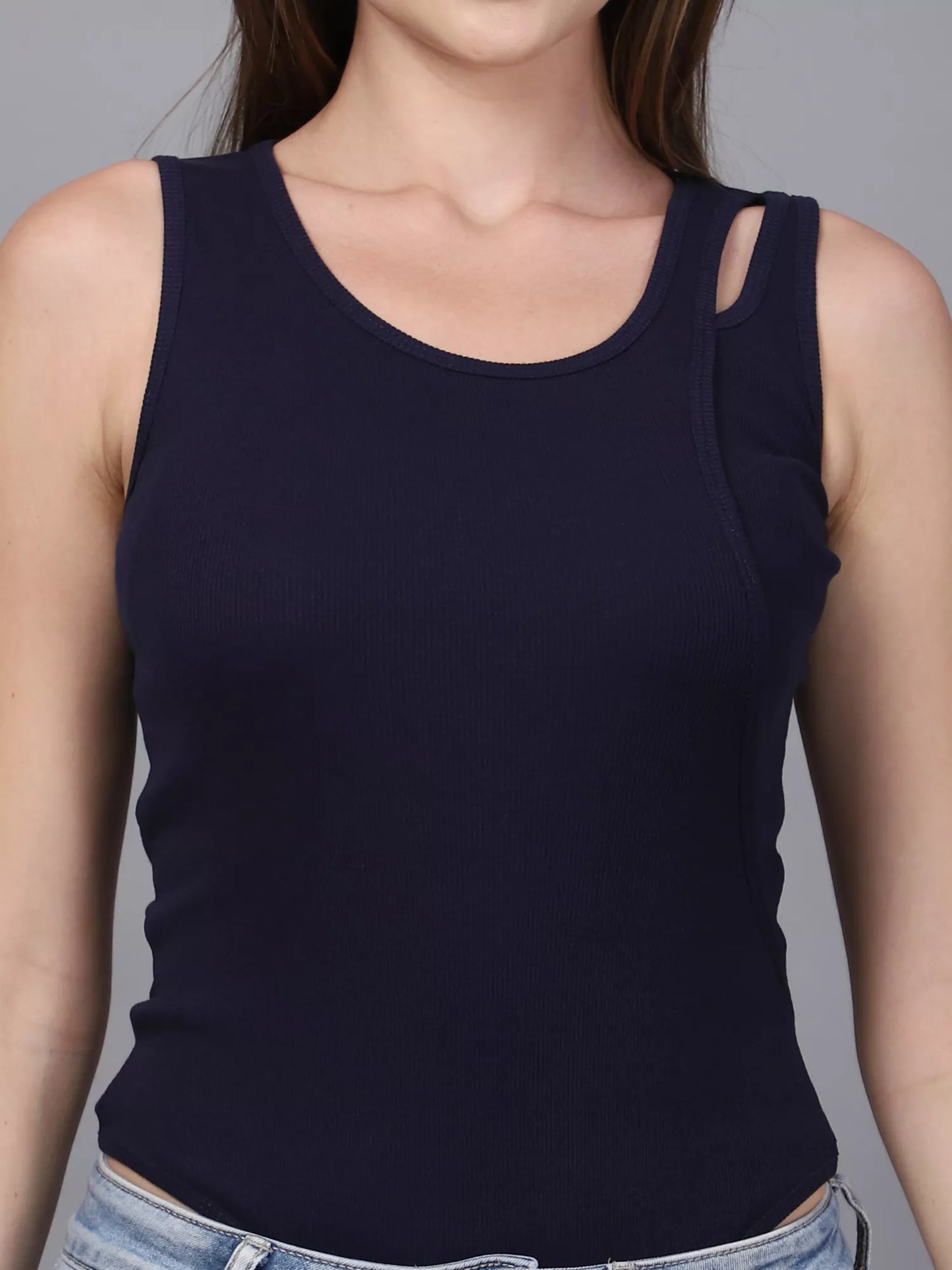 Navy One Cut Shoulder Bodysuit