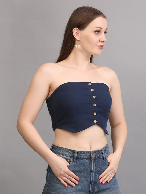 Navy Button Tube Top