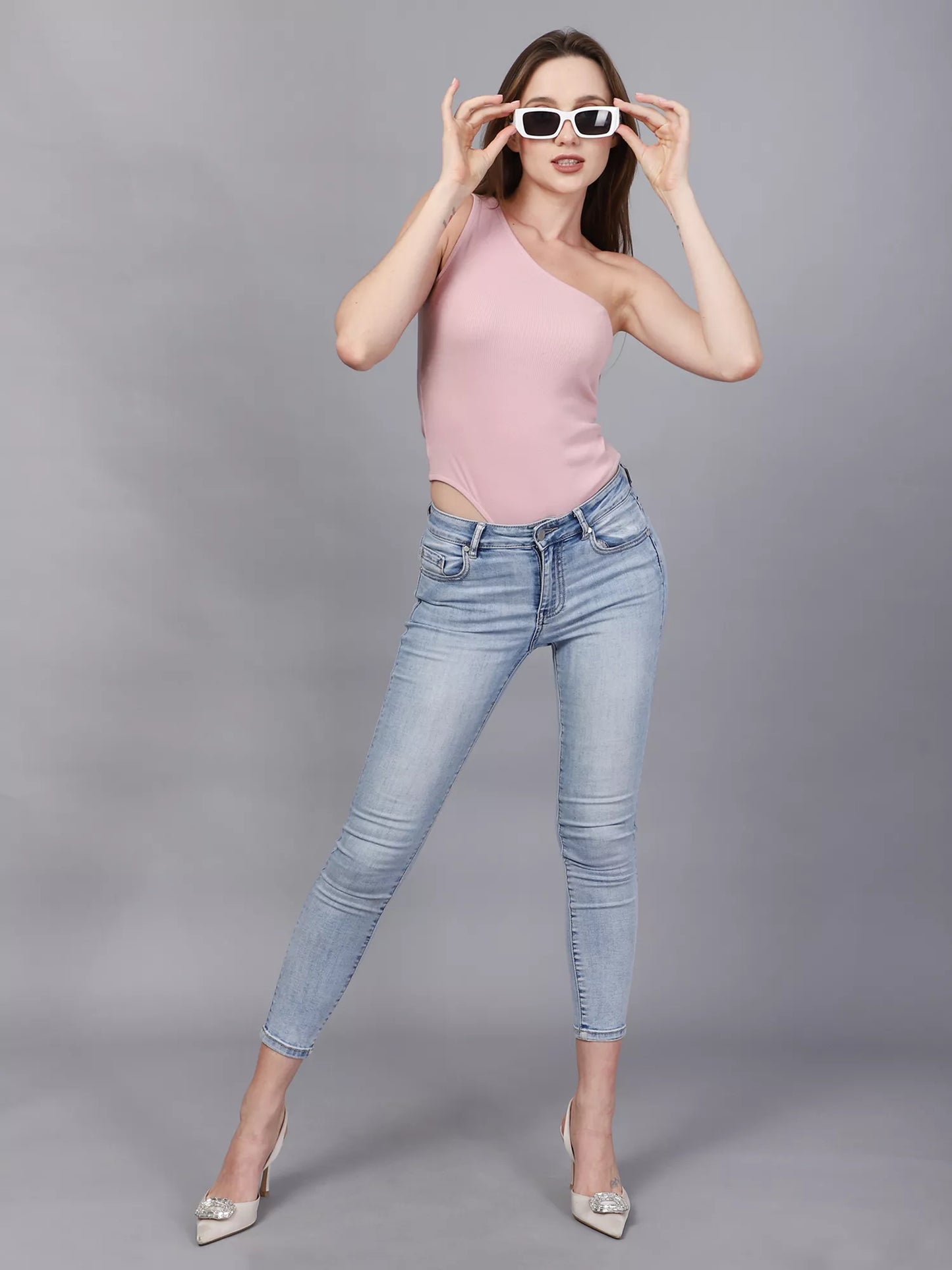 Pink One Shoulder Bodysuit