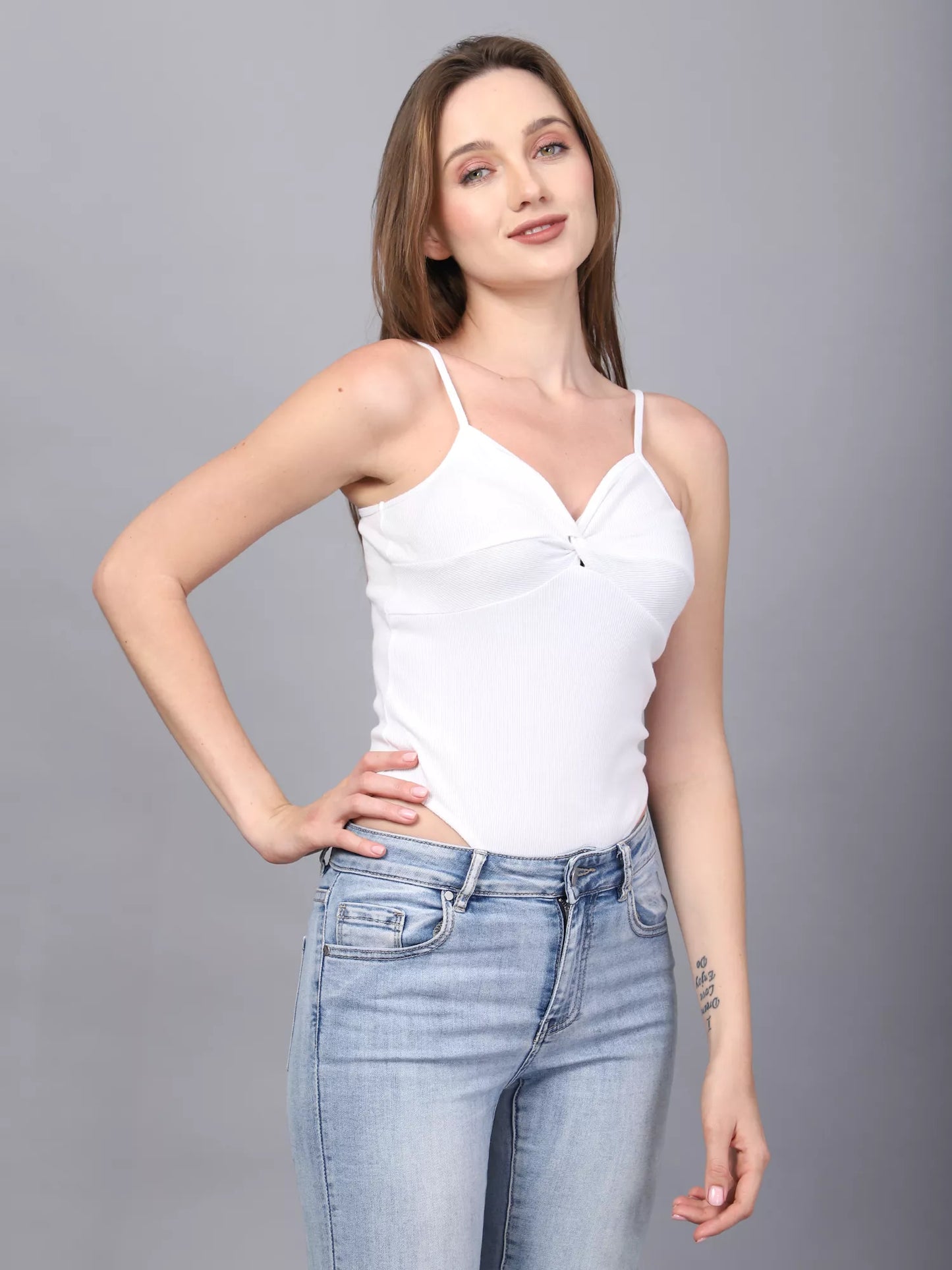 White Front Knot Bodysuit