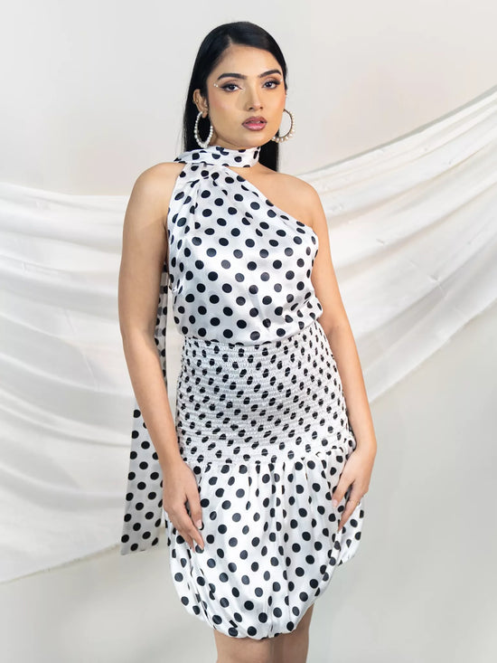 Polka Halter Neck Smocked Dress