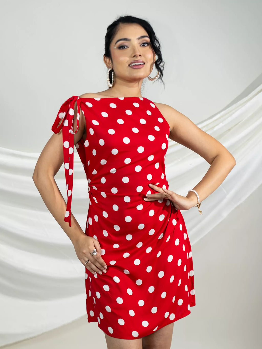 Polka Tie-Shoulder  Bodycon dress