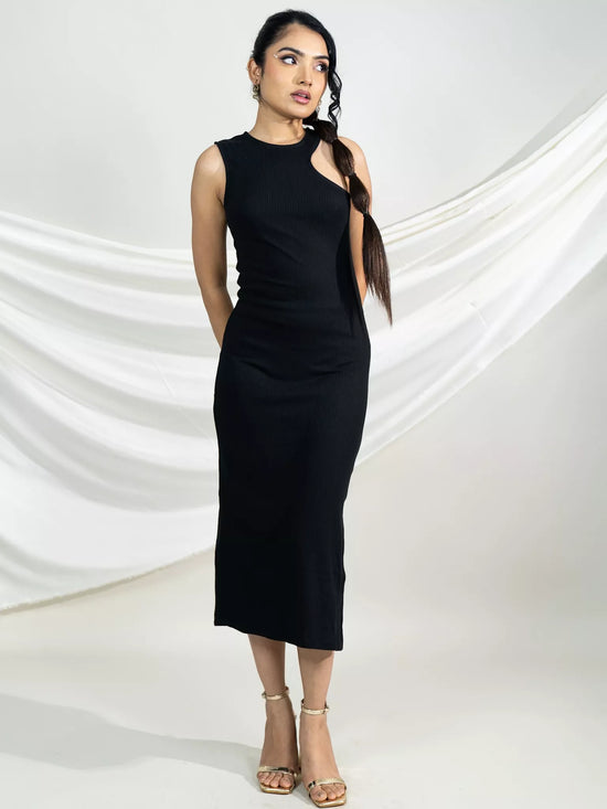 Black Rib Bodycon Dress