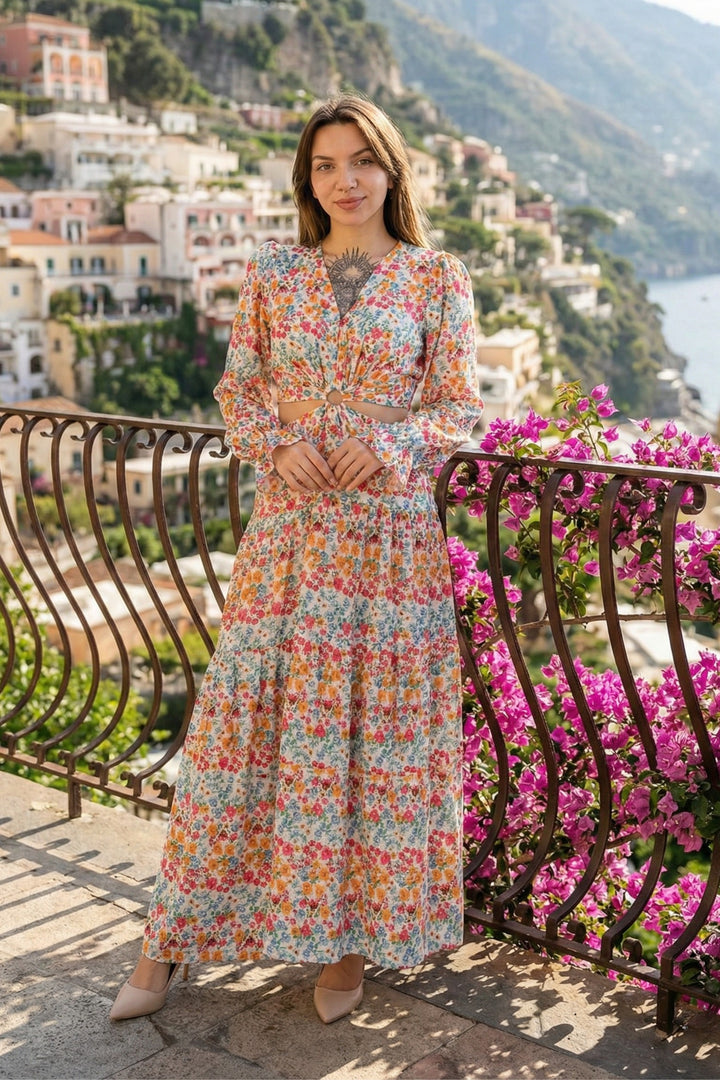 Printed Waist Cut Out Dress