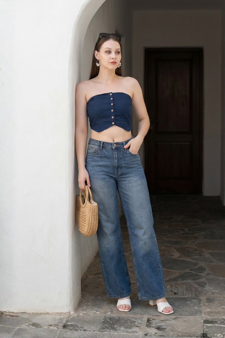 Navy Button Tube Top