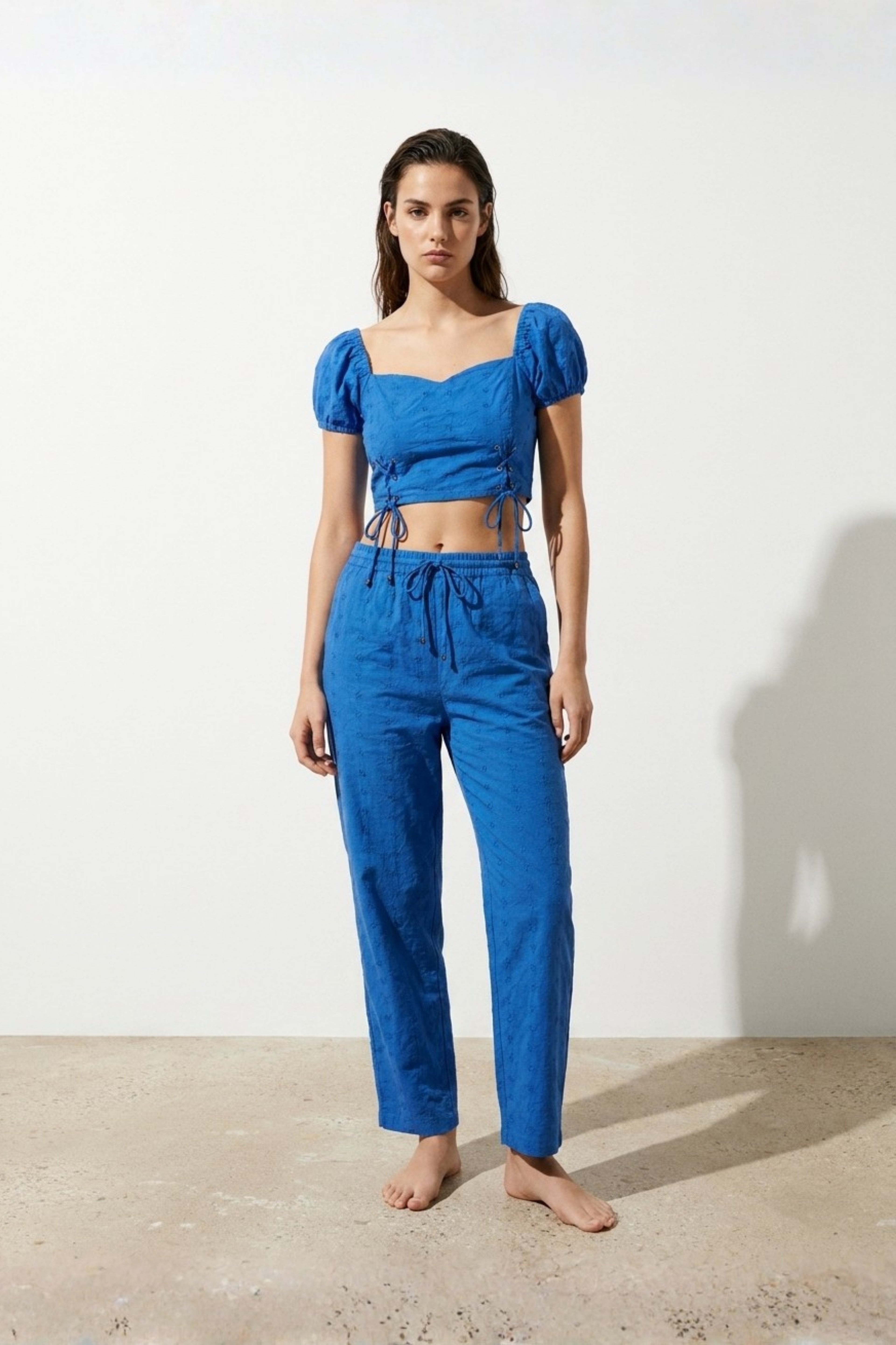 Azure Elegance Crop Top & Wide-Leg Pants Co-Ord Set