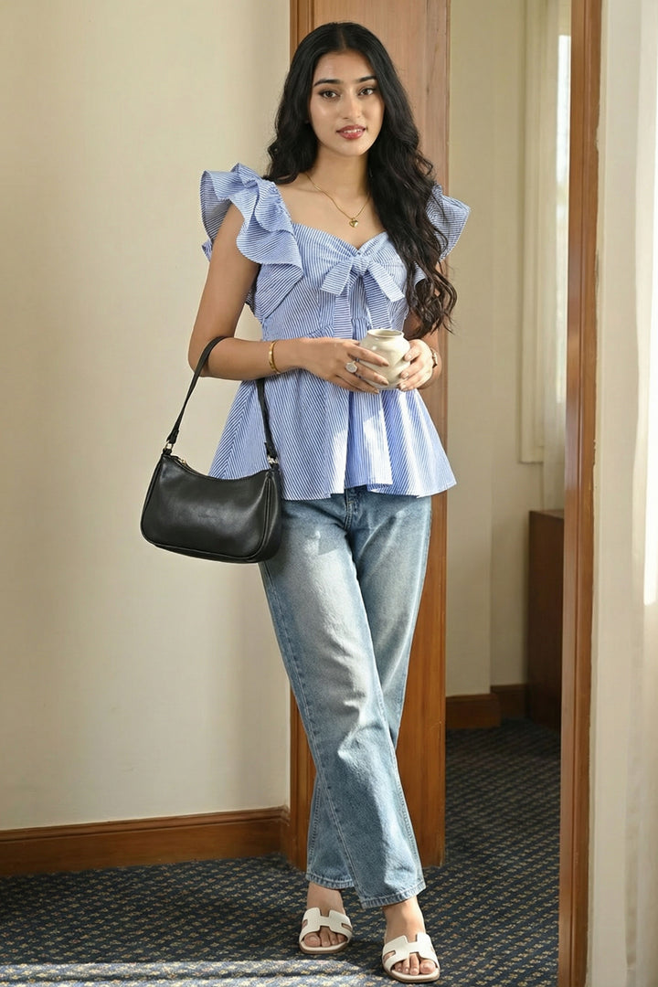 Blue Stripe Frill Top